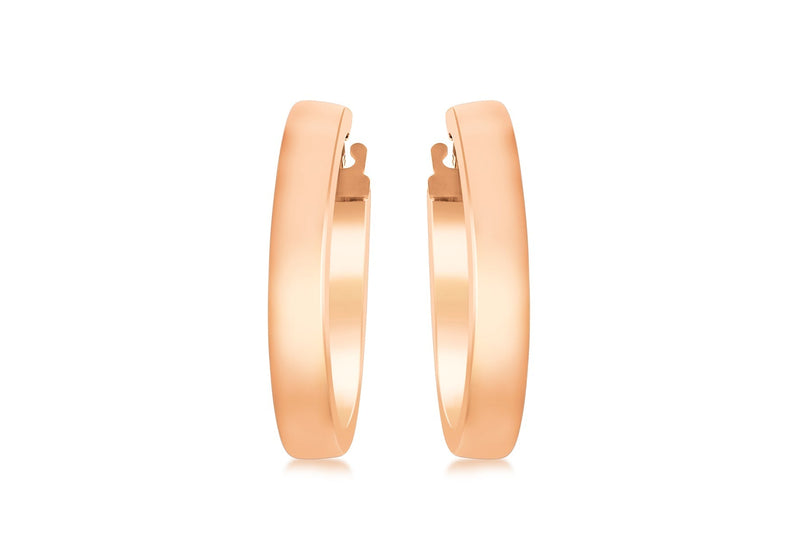 9ct Rose Gold 3mm Rectangular-Tube 15mm Hoop Creole Earrings