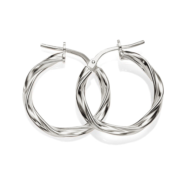 Silver ribbon twist hoops 15mm