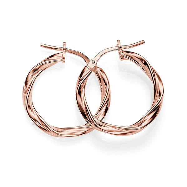 Silver Rose Gold Plated Ribbon Twist Hoops 15mm