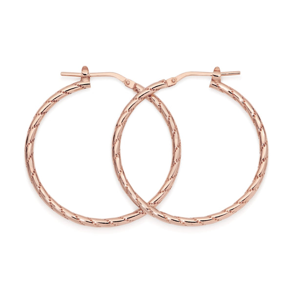 Silver Rose Gold Plated Line Pattern Hoops 30mm