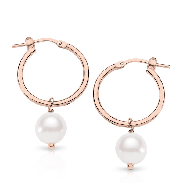 Silver Rose Gold Plated Pearl Hoops 15mm