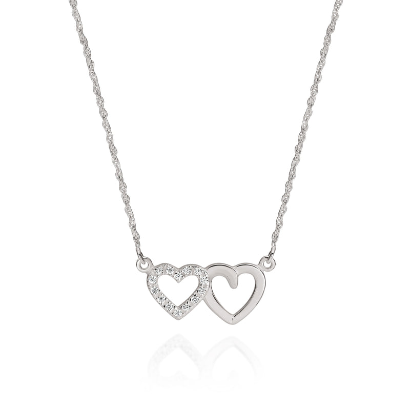 Silver double heart cubic zirconia necklace