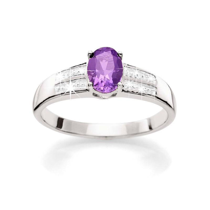 Silver amethyst & diamond ring