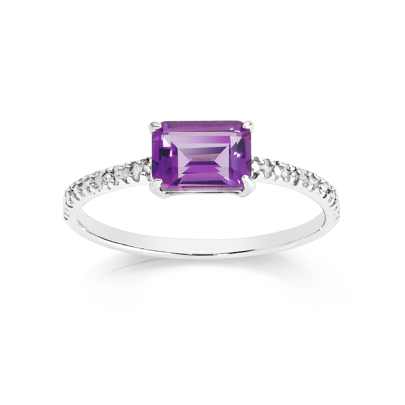 Silver amethyst & diamond ring