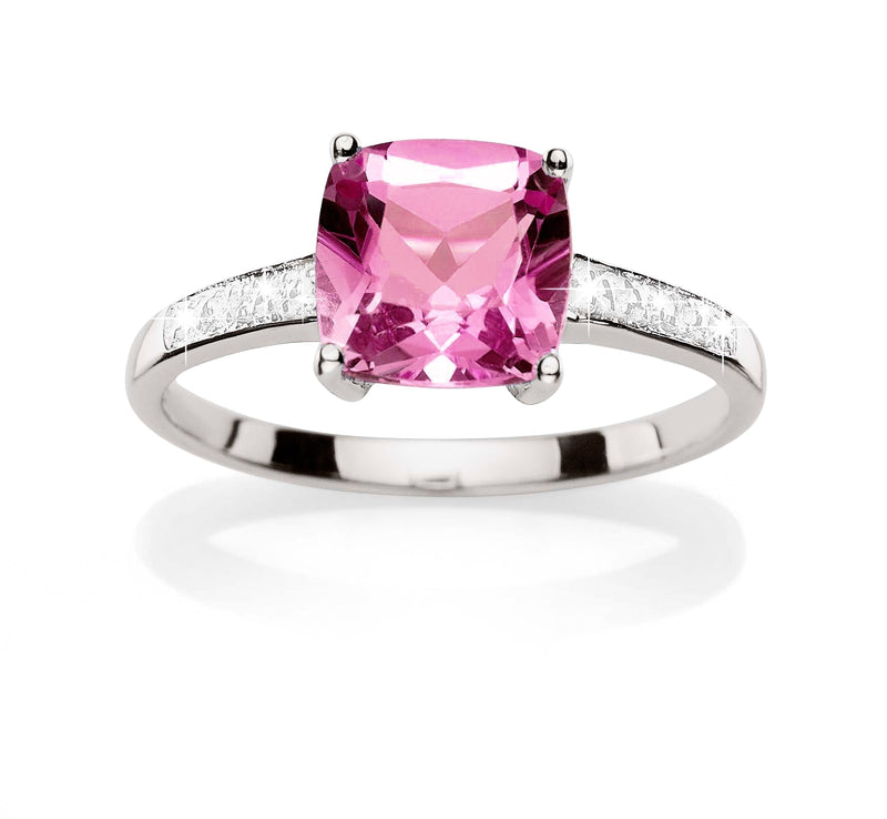 Silver created pink sapphire & diamond ring