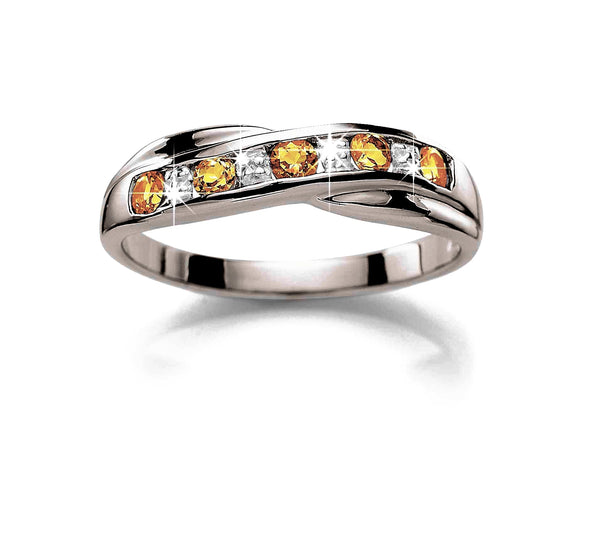 Silver citrine & diamond ring