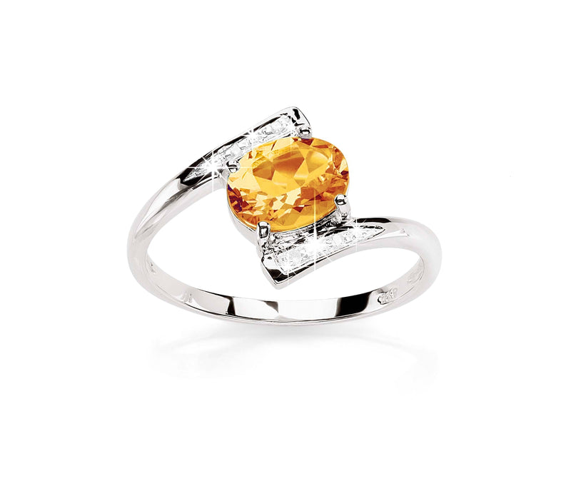 Silver citrine & diamond ring