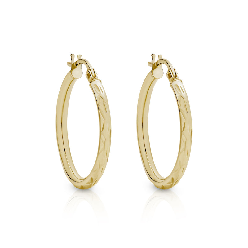 9ct gold diamond cut hoops 15mm