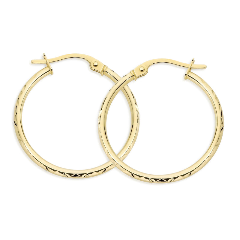 9ct gold diamond cut hoops 15mm