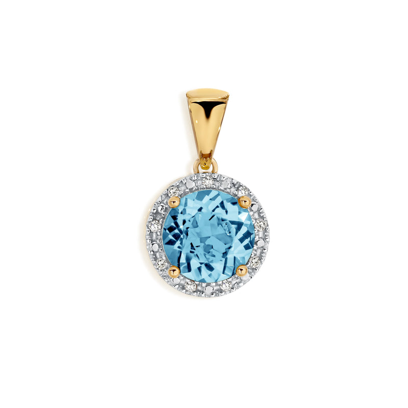 9ct Gold Blue Topaz & Diamond Pendant