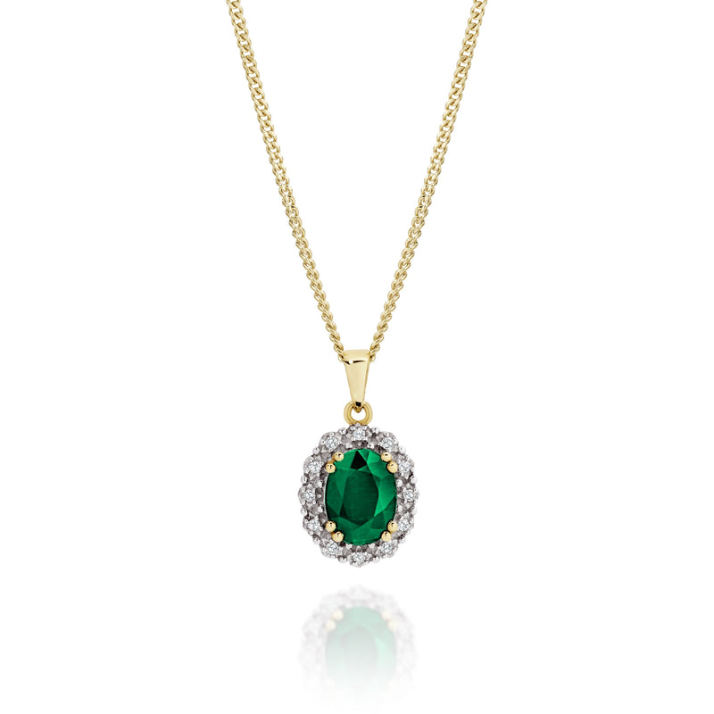 9ct gold emerald & diamond pendant