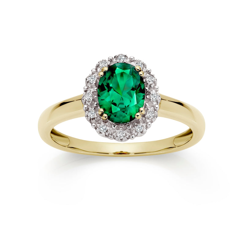 9ct gold emerald & diamond ring