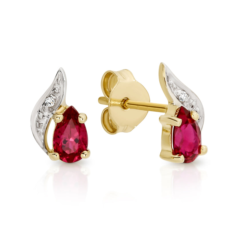 9ct gold ruby & diamond studs