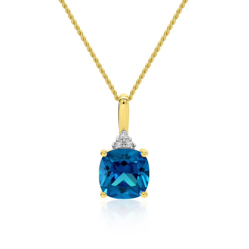 9ct Gold London Blue Topaz & Diamond Pendant