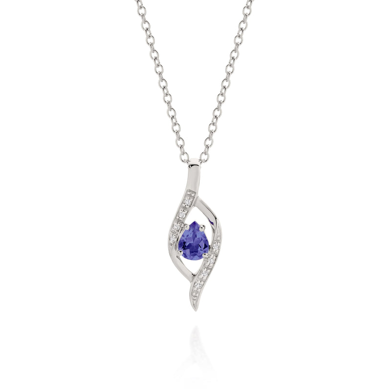 9ct White Gold Tanzanite & Diamond Pendant