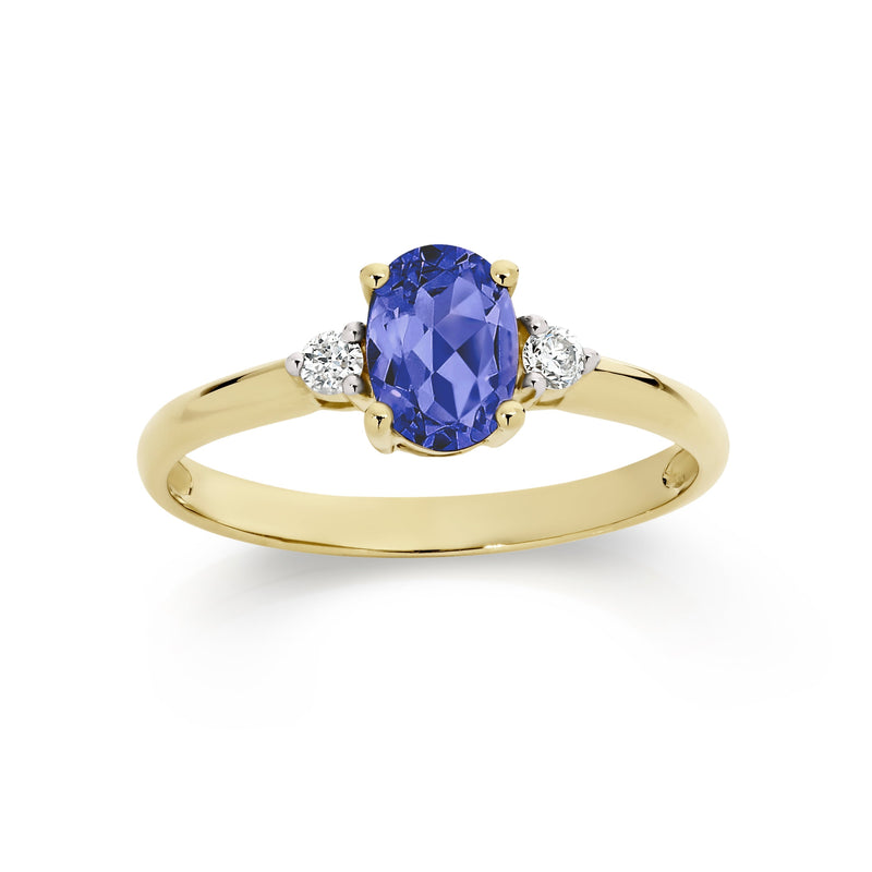 9ct gold tanzanite & diamond ring