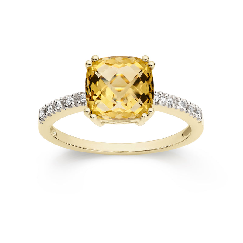 9ct Gold Citrine & Diamond Ring