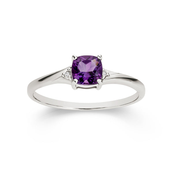 9ct white gold amethyst & diamond ring