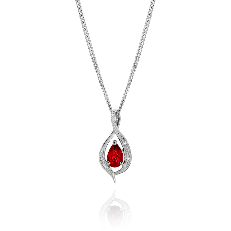 9ct white gold created ruby & diamond pendant