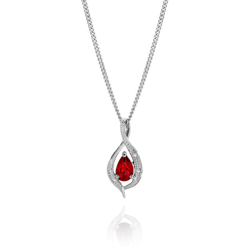 9ct White Gold Created Ruby & Diamond Pendant