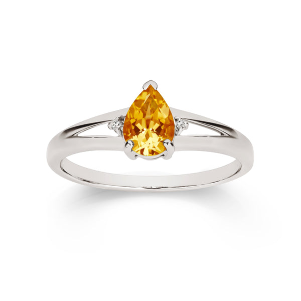 9ct white gold citrine & diamond ring