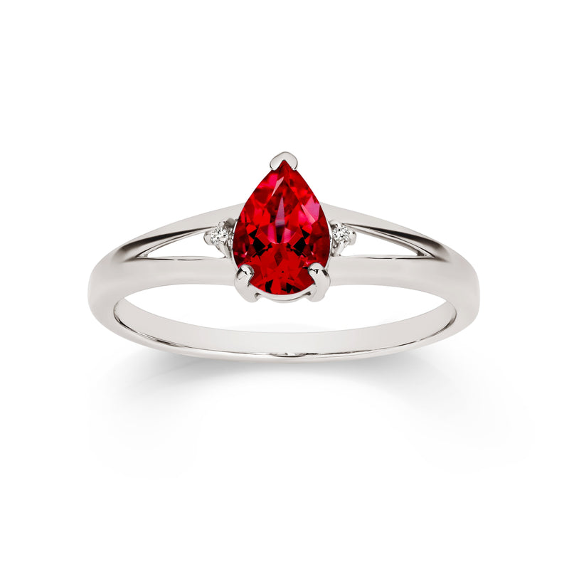 9ct White Gold Created Ruby & Diamond Ring