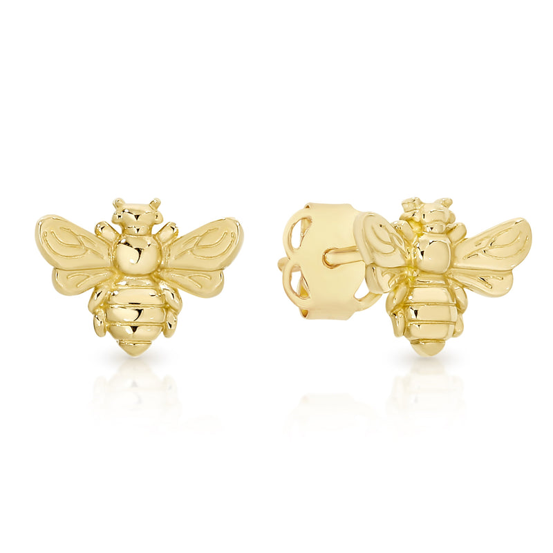 9ct Yellow Gold Tiny Bee Stud Earrings