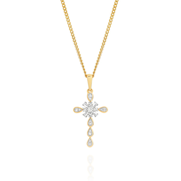 9ct 0.15ct diamond fancy cross pendant