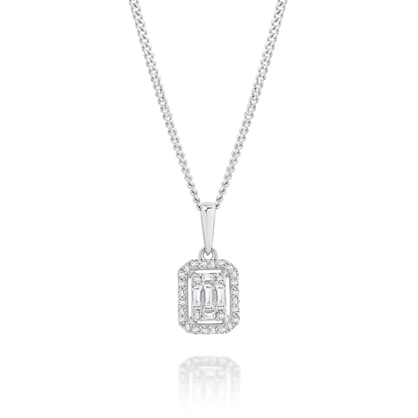 9ct white gold 0.18ct diamond emerald cut pendant