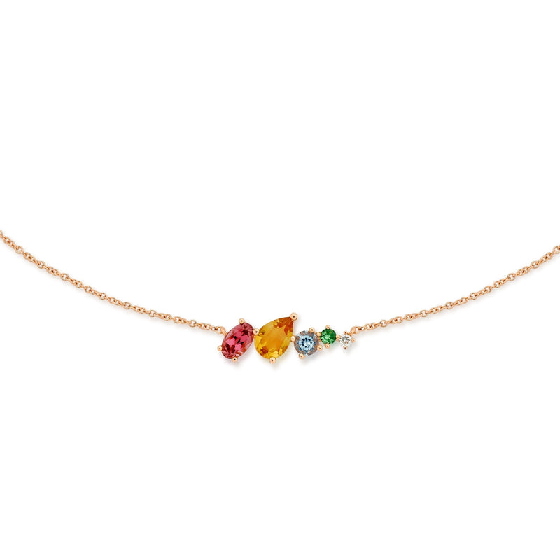 9ct rose gold multi-gem scatter necklet