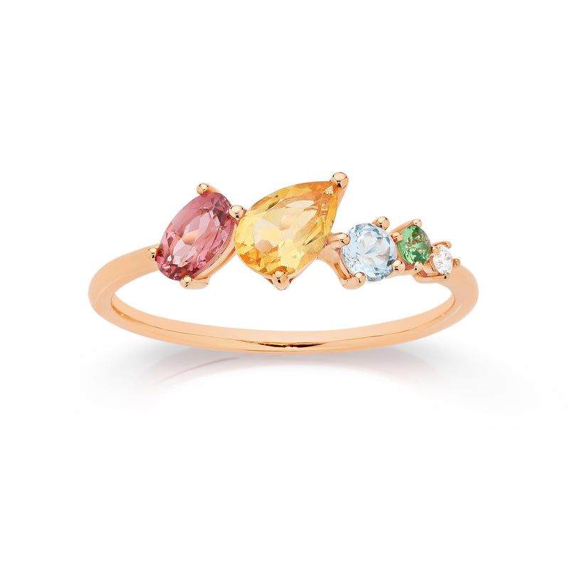 9ct rose gold multi-gem scatter ring