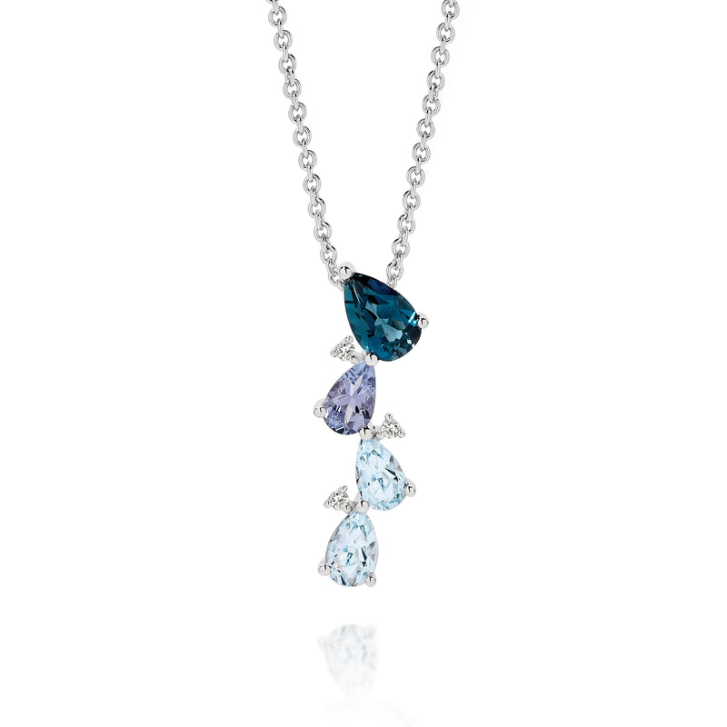 9ct white gold multi gemstone & diamond necklet (includes 9ct chain)