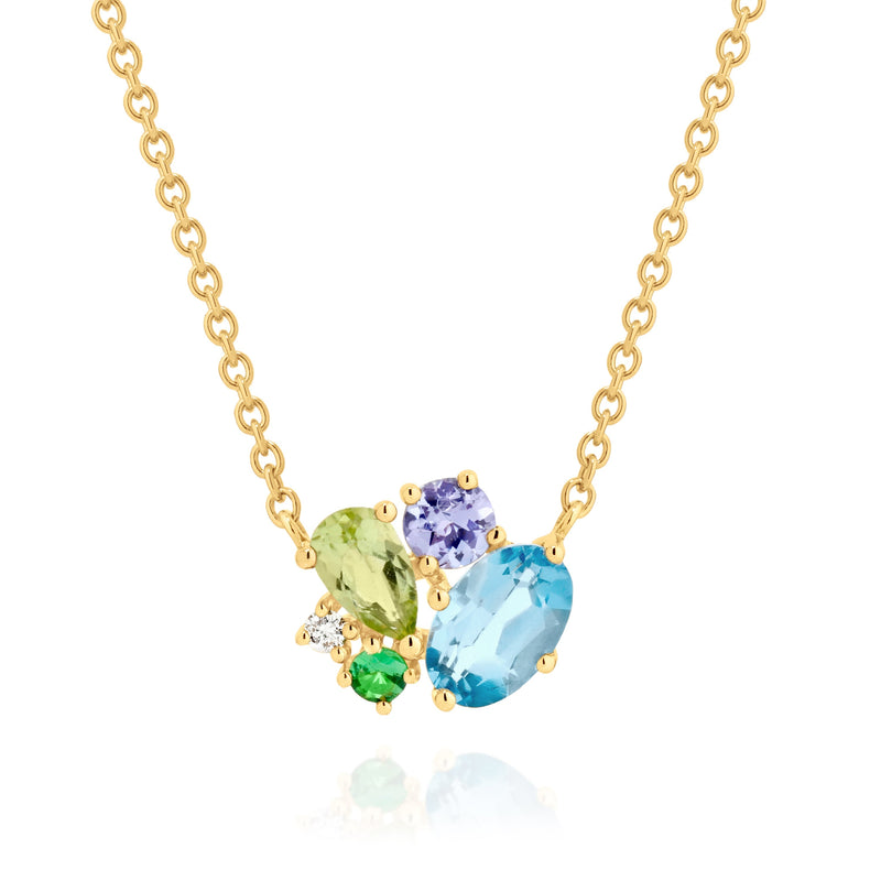 9ct multi gemstone & diamond scatter necklet