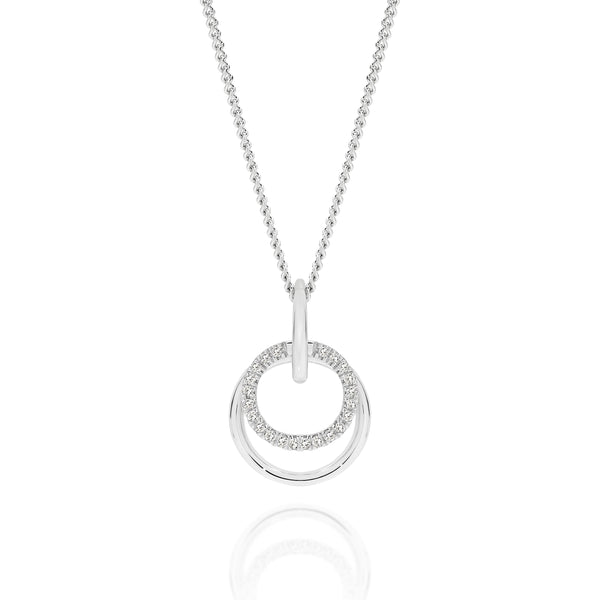 9ct white gold 0.05ct diamond double circle pendant