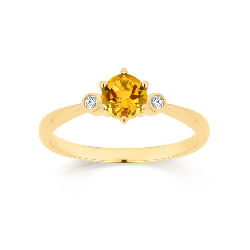 9ct claw set citrine & diamond ring