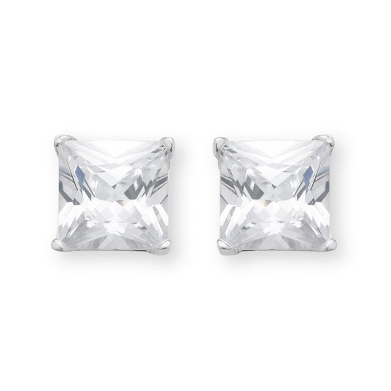 Sterling Silver Cubic Zirconia 7Mm Princess Cut Stud Earrings