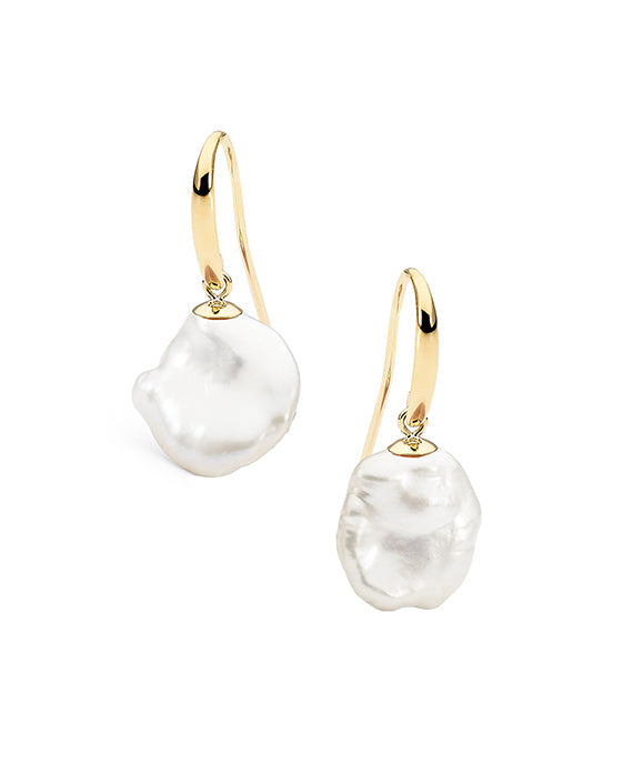 9ct Yellow Gold Freshwater Pearl Keshi Shepherd Hook Earrings