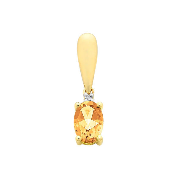 9ct Gold Citrine & Diamond Pendant