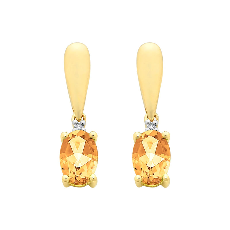 9ct Gold Citrine & Diamond Earrings