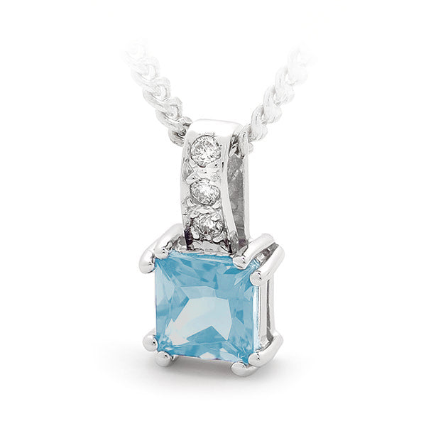 9ct White Gold Blue Topaz Pendant