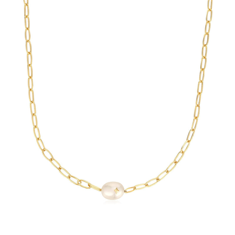 Gold pearl on sale chain necklace